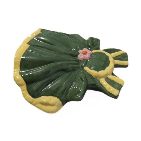 Vintage MCM Wall Hanging Planter Apron Theme Handmade Pottery Green Yellow Cute - Picture 2 of 7